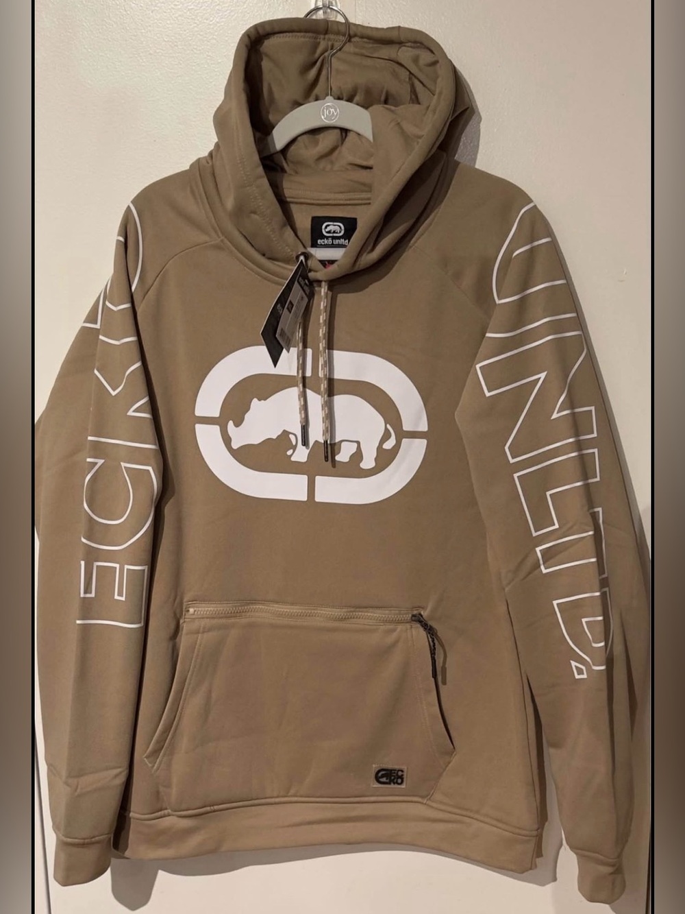 Ecko Unlimited Tan Pullover Hoodie with White Rhino Logo